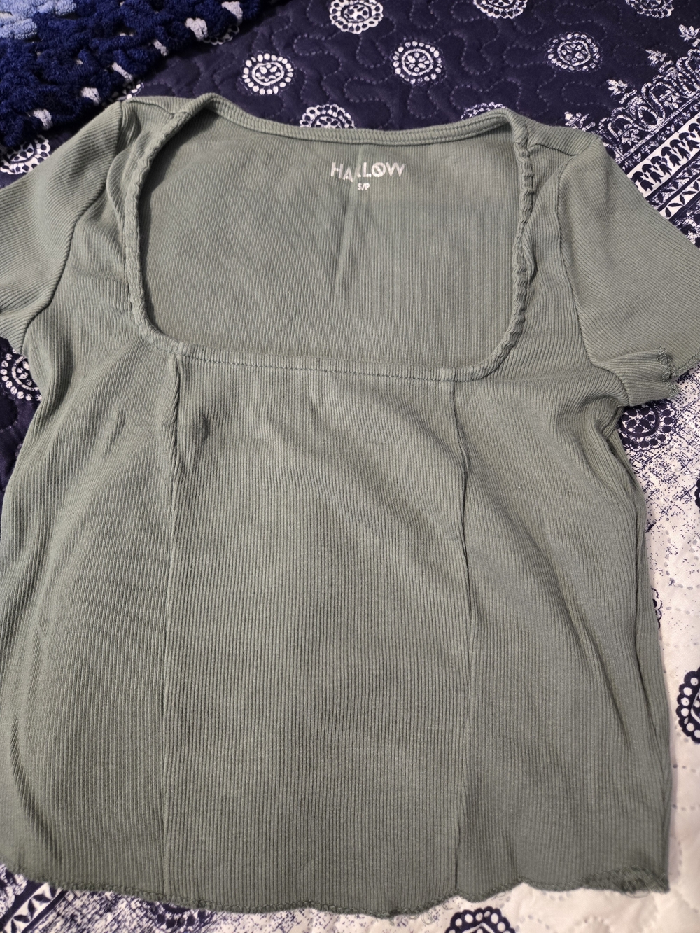 Harlow Sage Green Ribbed Square Neck Short Sleeve Top